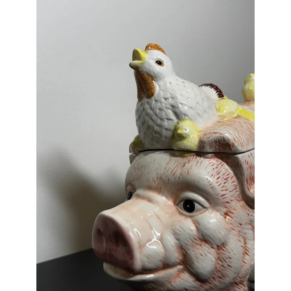 Vintage Pig Cookie Jar Oversized 3 Piece Ceramic Farmhouse Kitchen Decor Hen